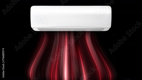 Hot air flow from air conditioner effect. Isolated air light effect with red rays. Red wind waves fresh hot air blowing effect