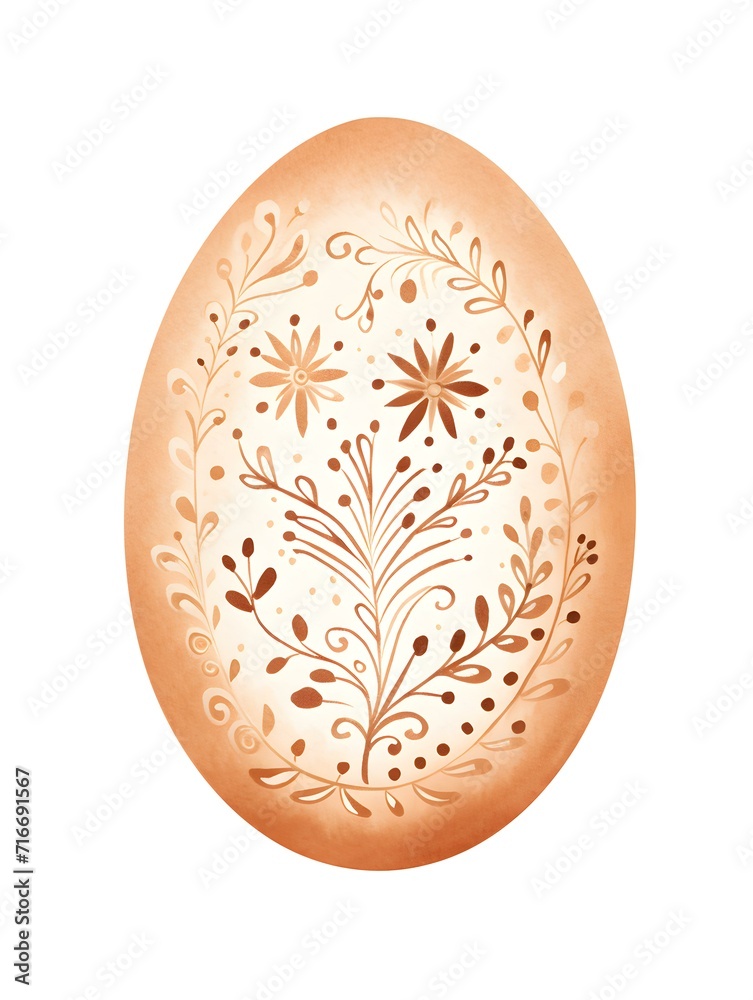 Drawing of a Easter Egg in light brown Watercolors. White Background with Copy Space Drawing of a Easter Egg in light brown Watercolors. White Background with Copy Space