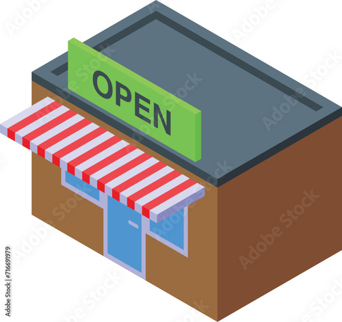 Open street shop icon isometric vector. Closed changed day. Center house