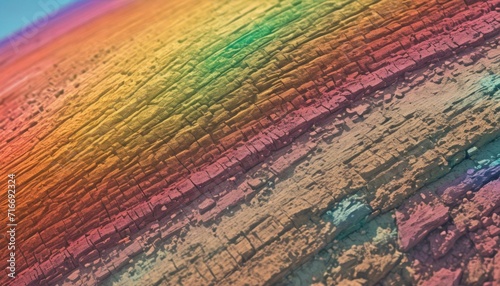  a close up of a multicolored object with a blue sky in the background and a rainbow in the middle of the image, and a rainbow in the middle of the middle of the image.