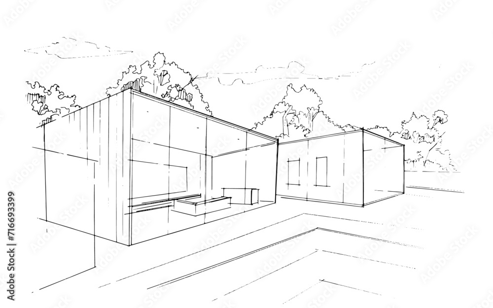 Drawing exterior and interior architectural lines. , Graphic assembly in architecture and interior design work. ,Sketch ideas for interior or exterior designs.