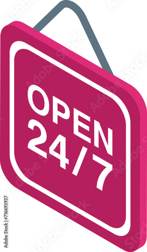 Open door board icon isometric vector. Center house retail. Hour day