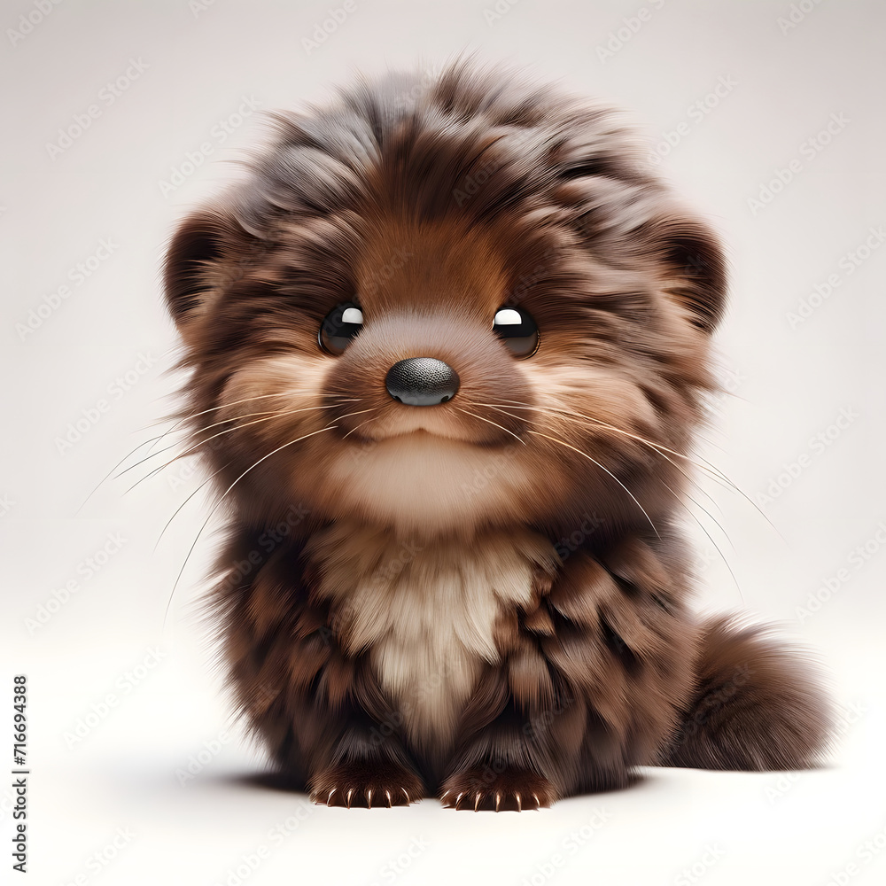 cute fisher (a small carnivorous mammal) looking at the viewer, styled as a 3D fluffy toy, isolated on a clean white background