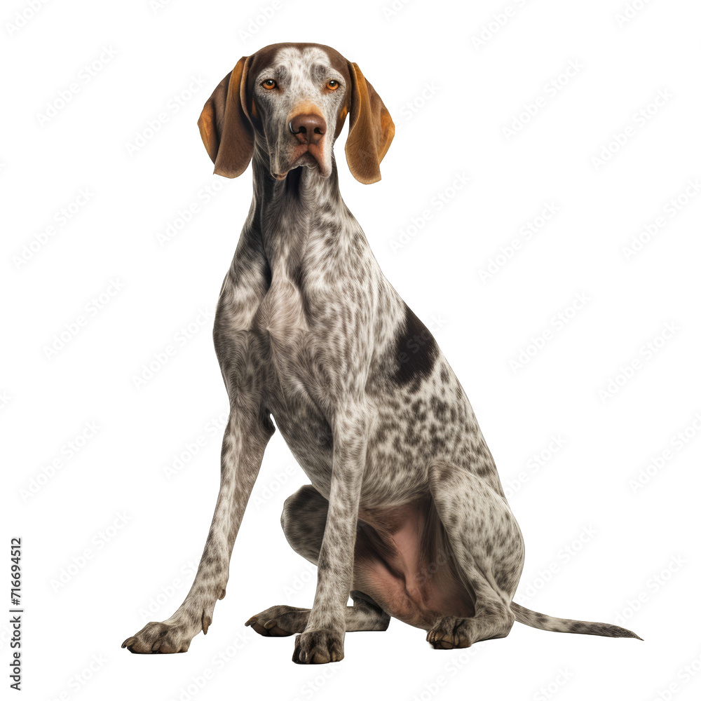 German Shorthaired Pointer dog sitting isolated on cutout PNG transparent background