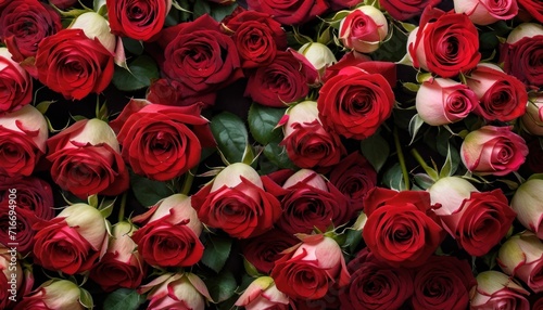  a bunch of red and white roses laying on top of each other on a bed of other red and white roses on a bed of other red and white roses.