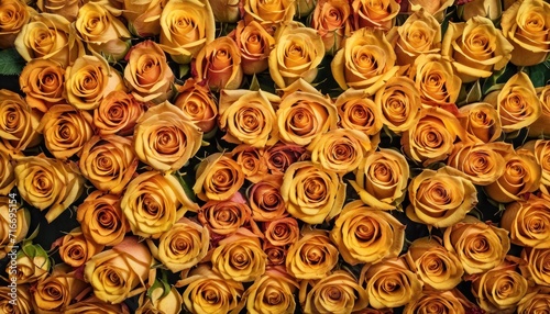  a bunch of yellow roses are arranged in a large amount of orange flowers are arranged in a pattern on the surface of the picture, and the flowers are arranged in the same pattern.