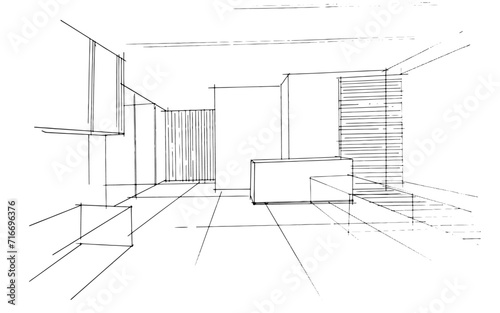 Drawing exterior and interior architectural lines. , Graphic assembly in architecture and interior design work. ,Sketch ideas for interior or exterior designs.