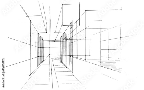 Line drawing of an architectural and construction line. , Graphic assembly in architecture and interior design work. ,Sketch ideas for interior or exterior designs.