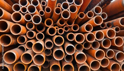  a large stack of orange pipes stacked on top of each other in a warehouse or warehouse area with a large amount of orange pipes stacked on top of each other.