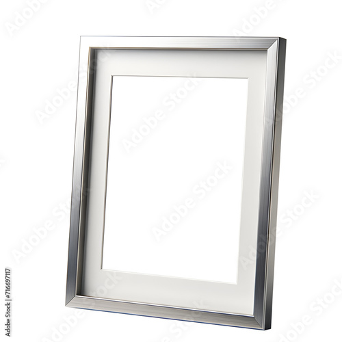 Aluminium silver photo frame mock up, transparent background PNG