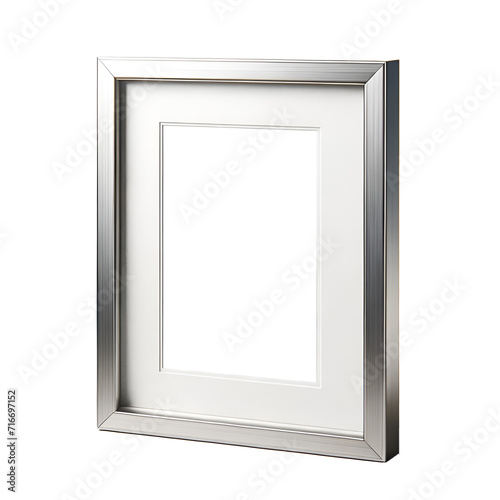 Aluminium silver photo frame mock up  transparent background PNG