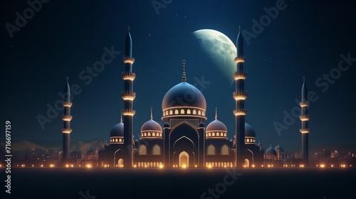 Illustration of  crescent islamic with fabulous mosque © Tayyab