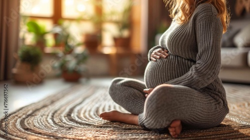 Femme enceinte assise avec tendresse : Intimité dans un cadre chaleureux