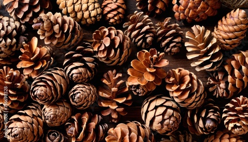  a pile of pine cones sitting on top of a wooden table next to a pile of other pine cones on top of a wooden table next to each other pine cones.