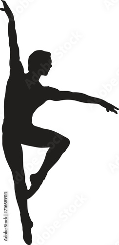 Vector isolated black outline on a white background of a male dancer in a ballet jump.
