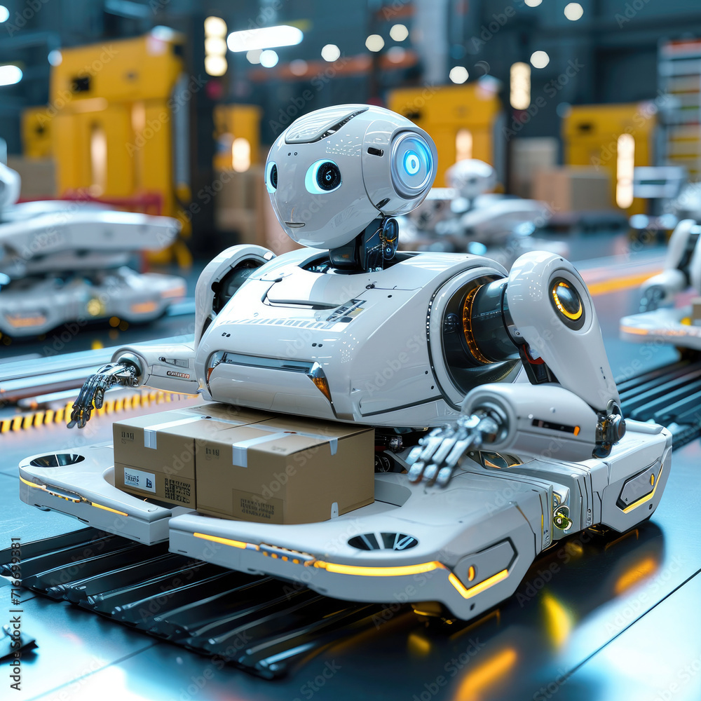 Robots pack things and help with logistics. Robots pack things and help with logistics.