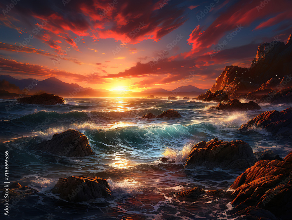Stunning cinematic sunset over the sea