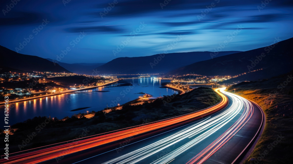 Obraz premium Long Exposure Shot of a Night Highway