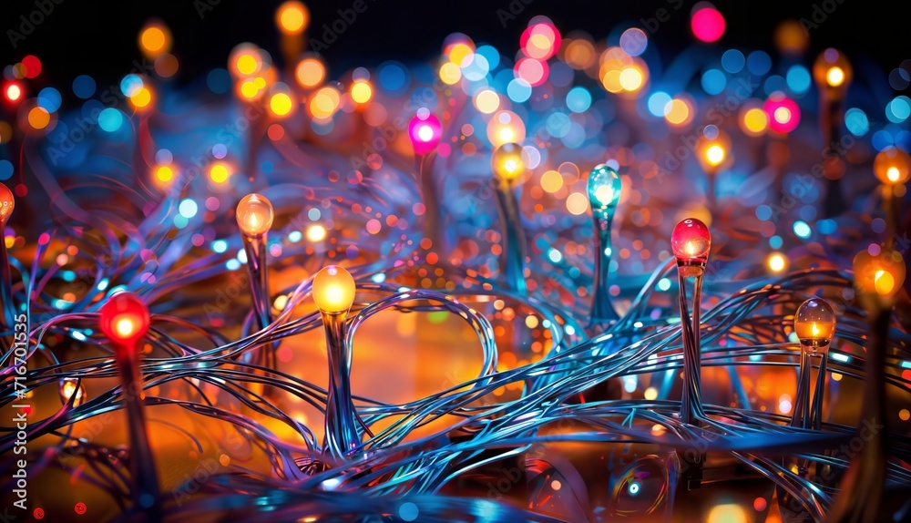 Colorful christmas lights on a dark background. Selective focus