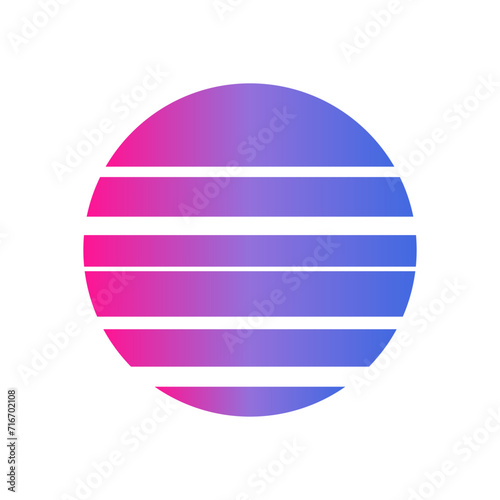 An abstract cut out transparent retro neon circle design element.