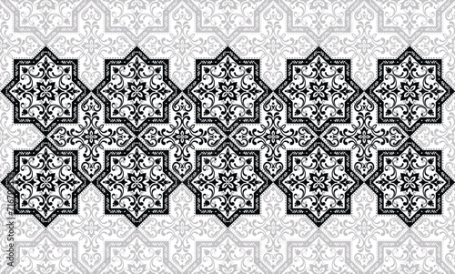 slamic seamless pattern. Repeating gold arabesque background. Repeated morocco golden motif for design prints. Repeat arabian texture. Arab ornate girih patern. Ornament stars. Vector illustration