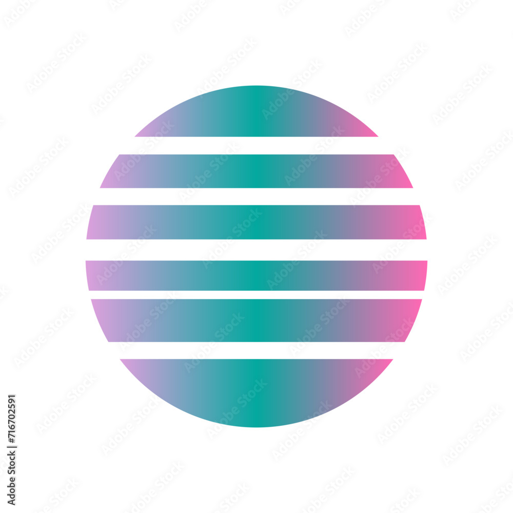 An abstract cut out transparent retro neon circle design element.