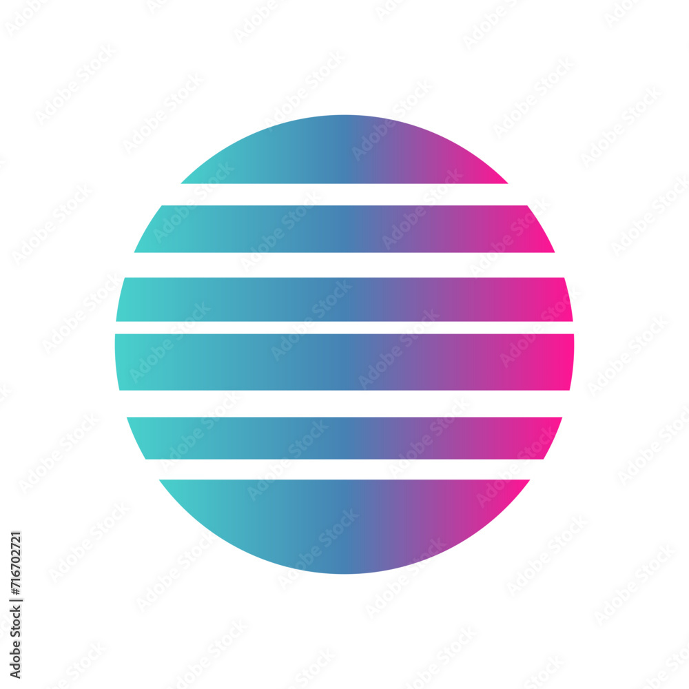 An abstract cut out transparent retro neon circle design element.