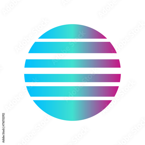An abstract cut out transparent retro neon circle design element.