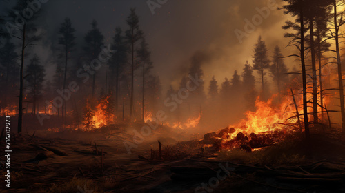 Forest fire photography burnt trees flames and smoke