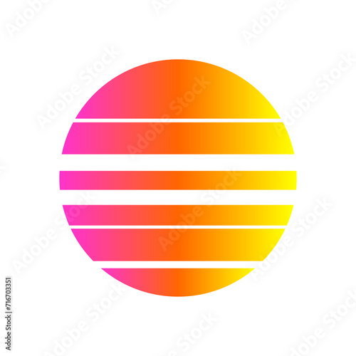 An abstract cut out transparent retro neon circle design element.