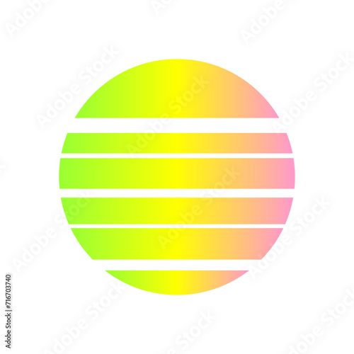An abstract cut out transparent retro neon circle design element.