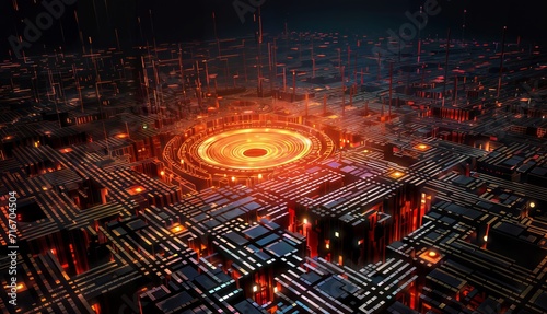 3D rendering of abstract digital technology concept, circuit board background.