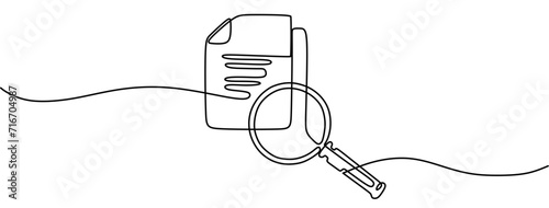 Magnifying glass in continuous one line drawing. Concept of Business analysis in simple outline style. Used for logo, emblem, web banner, presentation. Doodle Vector Illustration