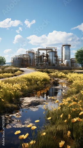 Modern waste incineration plant in natural landscape background