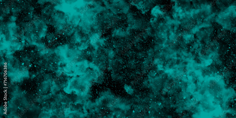 Abstract dynamic particles with soft blue clouds on dark background. Defocused Lights and Dust Particles. Watercolor wash aqua painted texture grungy design.