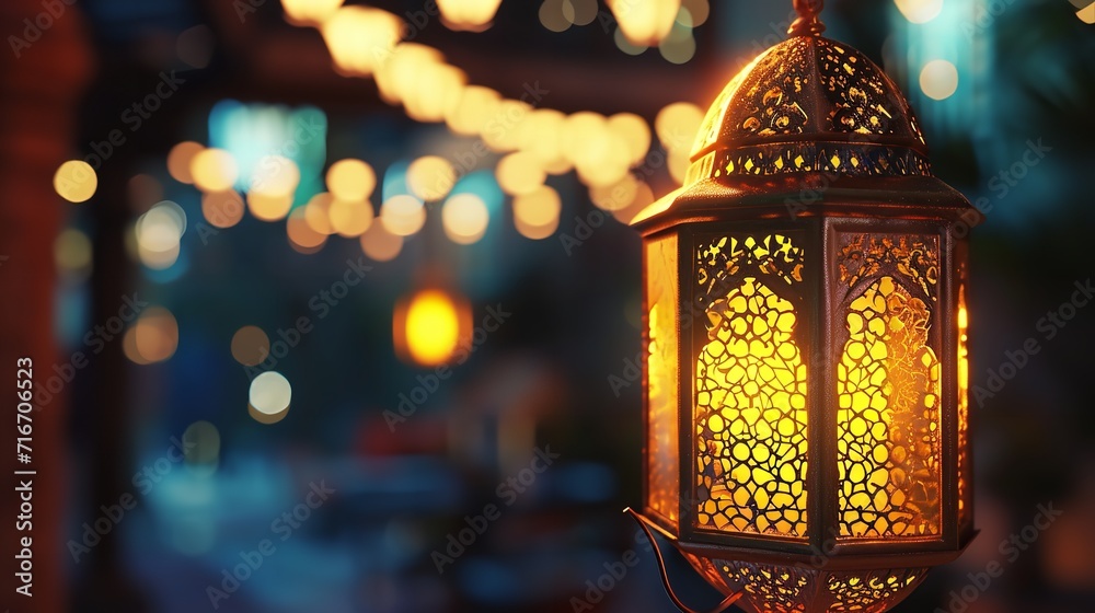 Illustration of ramadan lantern stands with candle