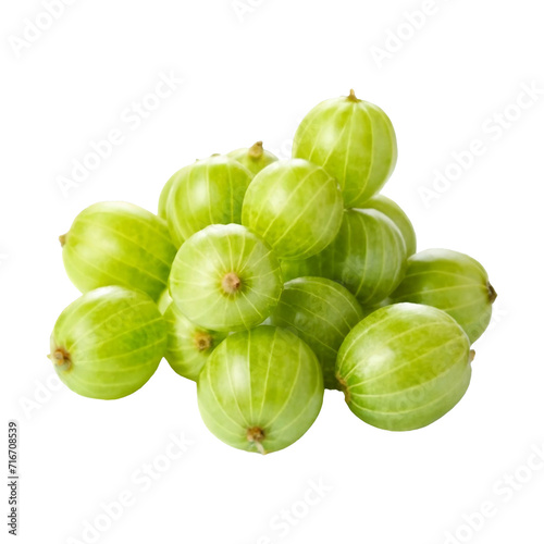 Fresh Amla Indian gooseberry fruits with leaves isolated transparent background Ai generative.