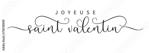 Joyeuse saint Valentin black color brush calligraphy. French calligraphy - Happy Valentines Day elegant lettering card. Horizontal typography for Valentine holiday. Vector romantic header for website