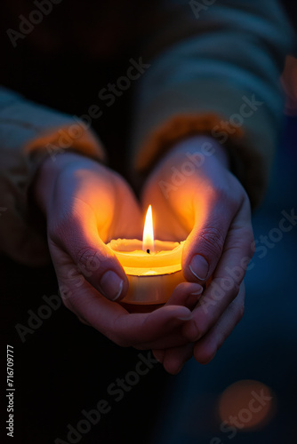 Prayer and faith - candle in hands