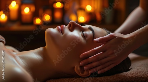 Wallpaper Mural Young beautiful girl having face massage relaxing in spa salon. Torontodigital.ca