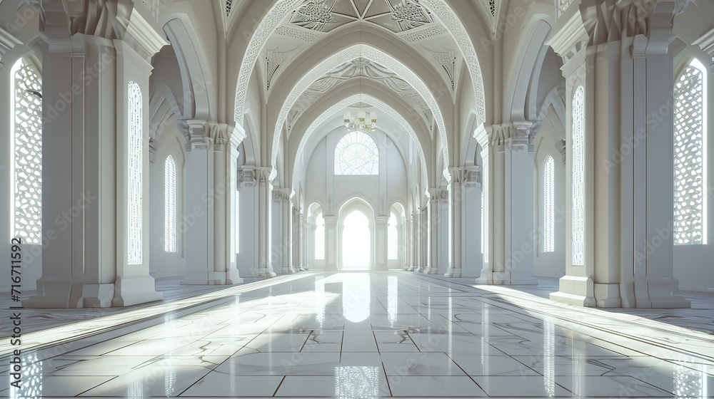Interior of a white luxury mosque 