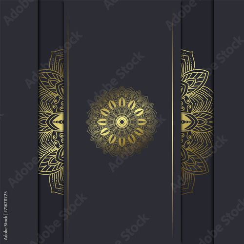 Black luxury background with gold mandala ornament