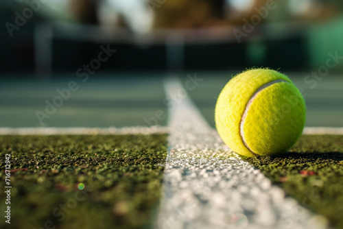 A close up of a tennis ball resting on the white line © Fabio