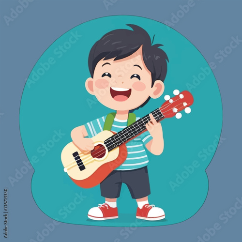 vector of kid play ukulele, happy ukulele day