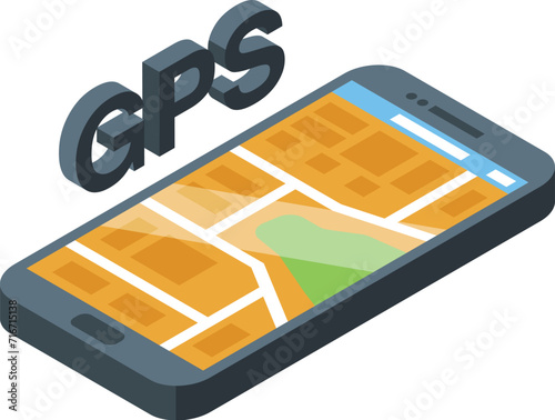 Gps phone tracking icon isometric vector. Portable center. Guidance control photo