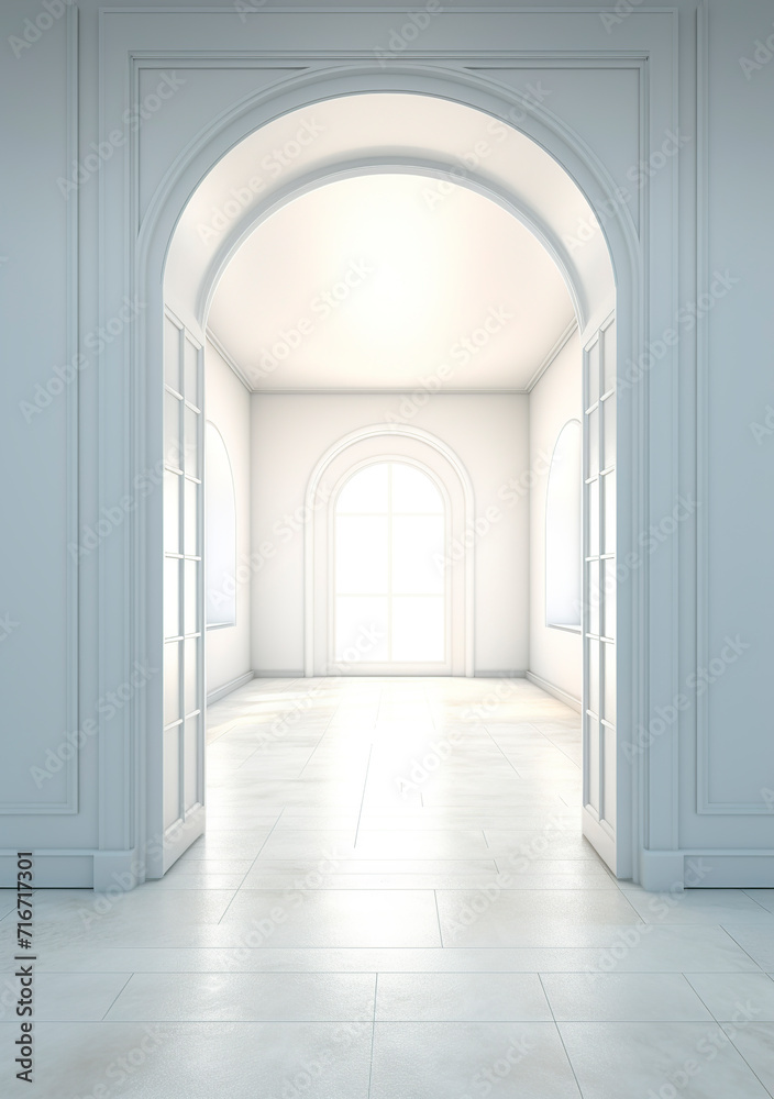 3d render of an empty room with white walls, columns and windows 3d render of an empty room with white walls, columns and windows