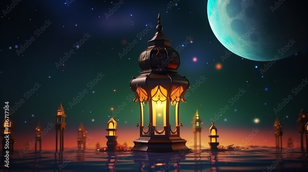 Islamic greeting ramadan kareem colorful design