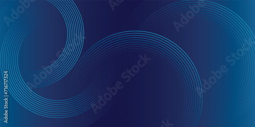 Abstract glowing circle lines on dark blue background. Geometric stripe line art design. Modern shiny blue lines. Futuristic technology concept.