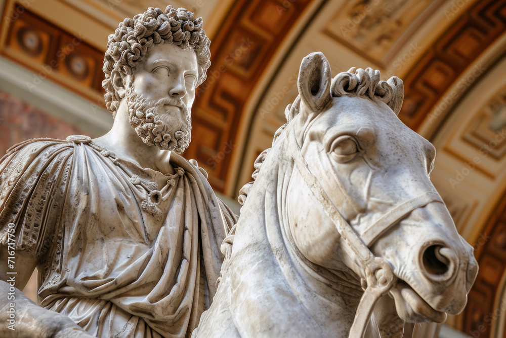 Marcus Aurelius on horse statue in Capitoline Museum, Rome, Italy