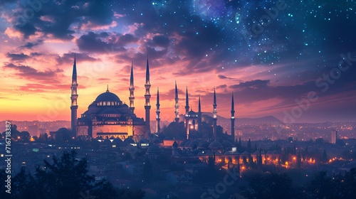 Ramadan card with a hyper-realistic cityscape.